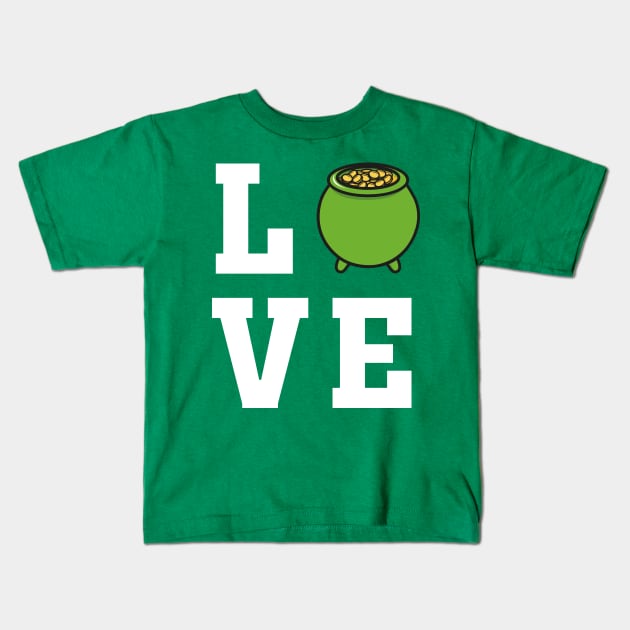 Love White Pot of Gold Saint Patricks Day Drawing Kids T-Shirt by gastaocared